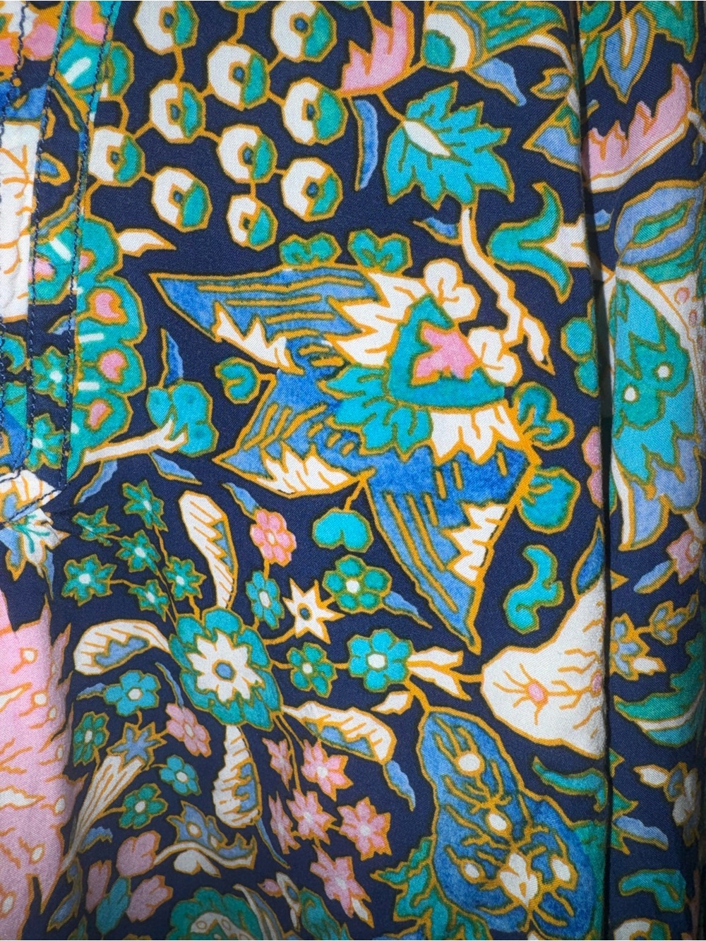 LOFT Floral V-Neck Long-Sleeve Blouse in Navy, Pink and Teal - Picture 3 of 6